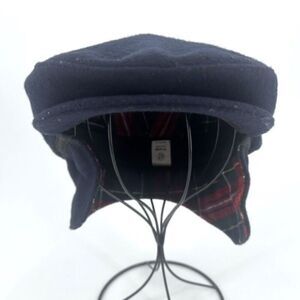 Vintage Mens Wool Earflaps Lined Winter Newsboy Flat Cabbie Hat Cap Blue Size XL